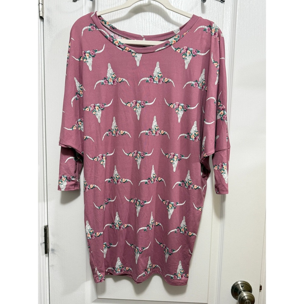 My Amelia James Women M Mauve Floral Bull Skull Dolman Tunic Top western cowgirl